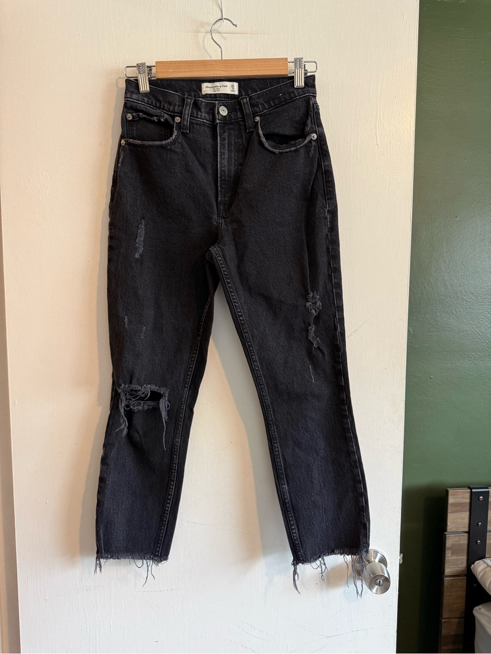 Abercrombie and fitch faded black distressed the mom high rise jeans size 0/25